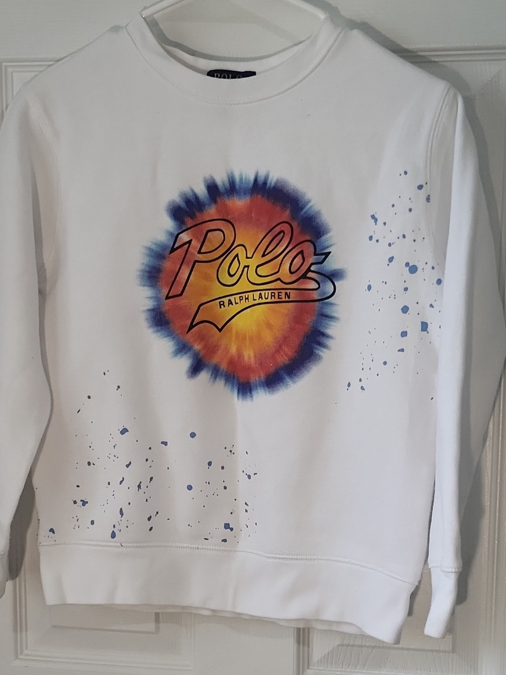 Polo by Ralph Lauren White Tie-Dye Logo Crewneck Sweatshirt Size M(10-12)